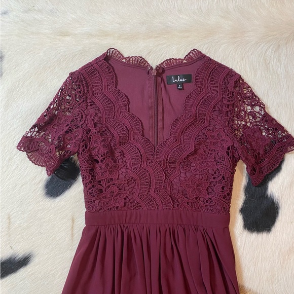 Lulus "Angel in Disguise" burgundy lace skater dress - Picture 3 of 10